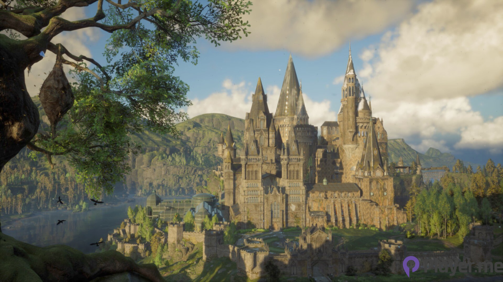 The wizarding school at Hogwarts Legacy looks great from afar.