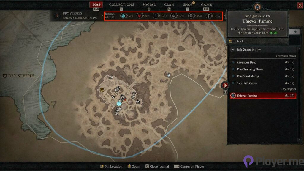 Diablo 4 - renown progress in map