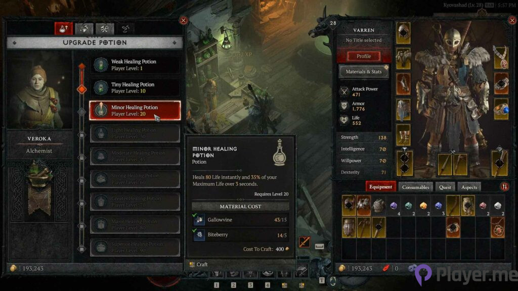 Diablo 4 - Alchemist screen